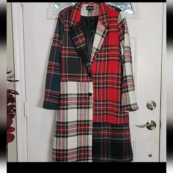 Current Mood Jackets & Blazers - Current Mood Multicolor Plaid Trench Coat Size S